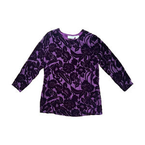 Silk Lore Womens Top Purple Velvet Burnout Floral Whimsigoth Glam Artsy Glam